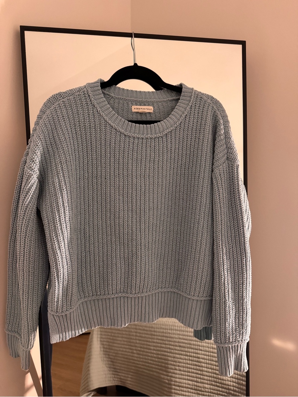 Aeropostale Pale Blue Ribbed Crewneck Sweater